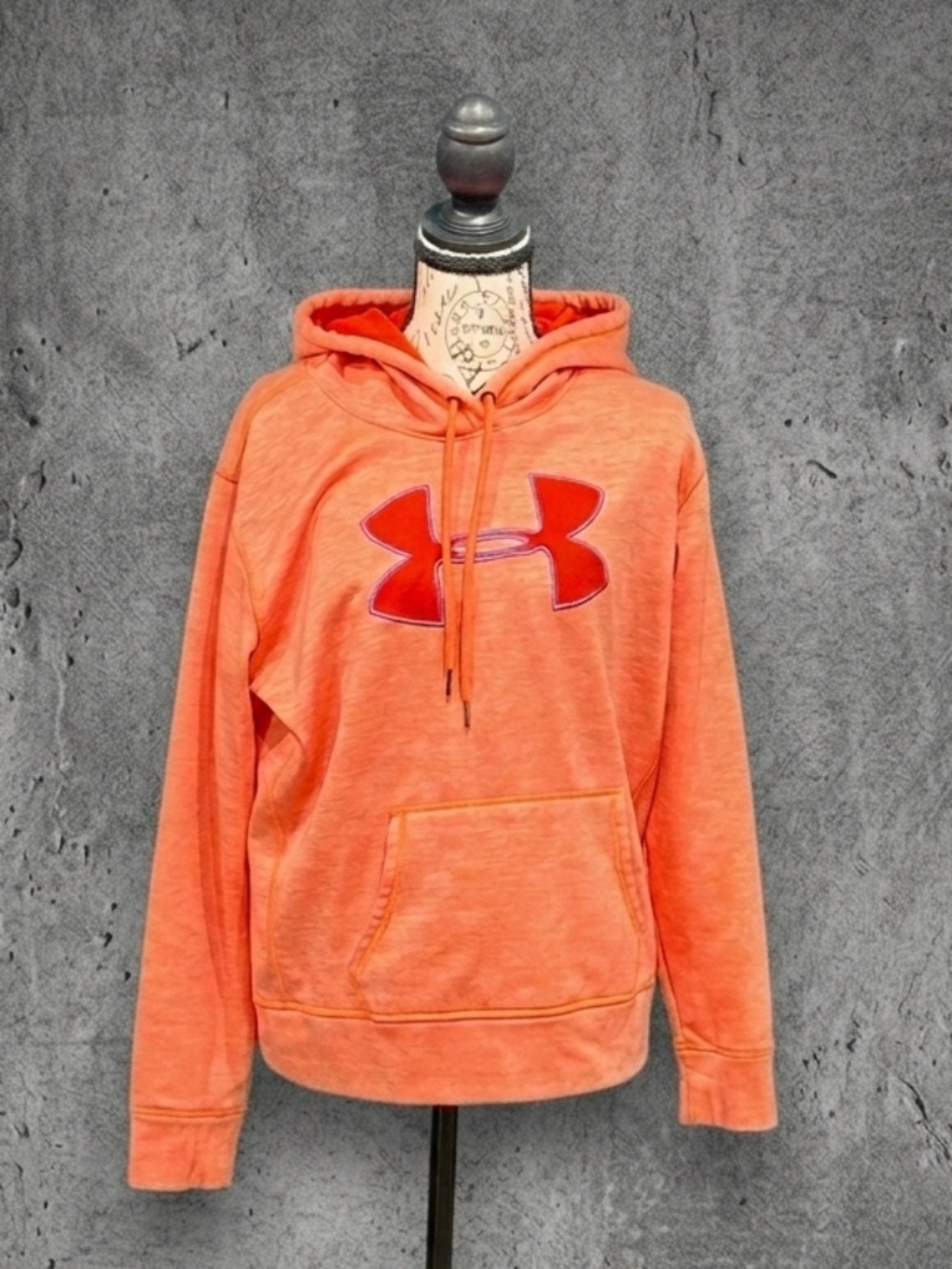 Under Armour Womens Heather Orange ColdGear Hoodie Sweatshirt Big Logo Athleisur